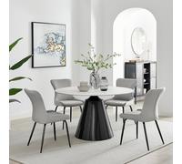Furnitureboxuk Nina Marble-Effect Dining Set With Grey Velvet Chairs In Light Grey Light Grey