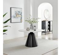 Furnitureboxuk Nina White Marble Effect Round Ceramic Dining Table In Off White Off White One Size