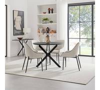Furnitureboxuk Novara 100Cm Black Top Round Dining Table & 4 Cream Beaumont Chairs Black