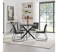 Furnitureboxuk Novara 100Cm Black Top Round Dining Table & 4 Dark Grey Halley Chairs Black One Size