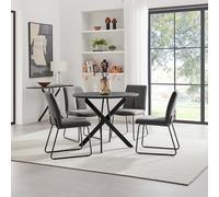FurnitureboxUK Novara 100cm Black Top Round Dining Table & 4 Dark Grey Halley Chairs FurnitureboxUK Black