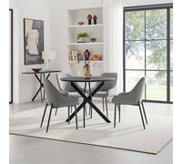 Furnitureboxuk Novara 100Cm Black Top Round Dining Table & 4 Grey Beaumont Chairs Black