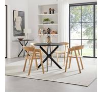 FurnitureboxUK Novara 100cm Black Top Round Dining Table & 4 Oak Masa Chairs FurnitureboxUK Black