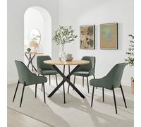 Furnitureboxuk Novara 100Cm Oak Veneer Top Dining Table & 4 Green Beaumont Chairs In Brown Brown One Size