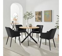 Furnitureboxuk Novara 100Cm Oak Veneer Top Round Dining Table & 4 Black Calla Chairs In Brown Brown One Size