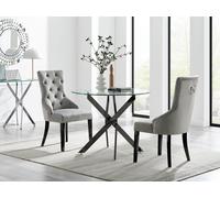 FurnitureboxUK Novara 100cm Round Black Leg Dining Table & 2 Belgravia Black Leg Chairs in Grey FurnitureboxUK Grey