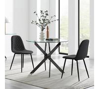 FurnitureboxUK Novara 100cm Round Black Leg Dining Table & 2 Corona Black Leg Chairs FurnitureboxUK Black