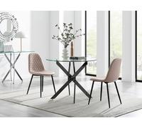 FurnitureboxUK Novara 100cm Round Black Leg Dining Table & 2 Corona Black Leg Chairs in Beige FurnitureboxUK Beige