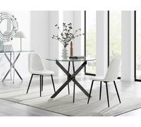 Furnitureboxuk Novara 100Cm Round Black Leg Dining Table & 2 Corona Black Leg Chairs In White White One Size