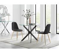 Furnitureboxuk Novara 100Cm Round Black Leg Dining Table & 2 Corona Gold Chairs Black One Size