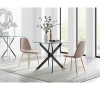 Furnitureboxuk Novara 100Cm Round Black Leg Dining Table & 2 Corona Gold Chairs In Beige Beige One Size