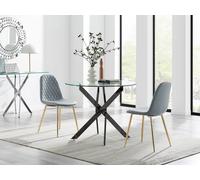 Furnitureboxuk Novara 100Cm Round Black Leg Dining Table & 2 Corona Gold Chairs In Grey Grey One Size
