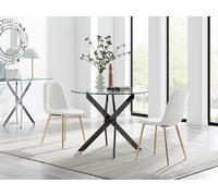 Furnitureboxuk Novara 100Cm Round Black Leg Dining Table & 2 Corona Gold Chairs In White White One Size