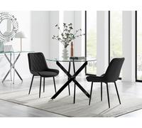 FurnitureboxUK Novara 100cm Round Black Leg Dining Table & 2 Pesaro Black Leg Chairs FurnitureboxUK Black