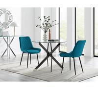 FurnitureboxUK Novara 100cm Round Black Leg Dining Table & 2 Pesaro Black Leg Chairs in Blue FurnitureboxUK Blue