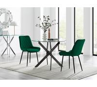Furnitureboxuk Novara 100Cm Round Black Leg Dining Table & 2 Pesaro Black Leg Chairs In Green Green One Size
