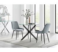 Furnitureboxuk Novara 100Cm Round Black Leg Dining Table & 2 Pesaro Black Leg Chairs In Grey Grey