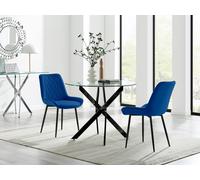 FurnitureboxUK Novara 100cm Round Black Leg Dining Table & 2 Pesaro Black Leg Chairs in Navy FurnitureboxUK Navy