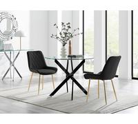 Furniturebox Uk Novara 100Cm Round Black Leg Dining Table & 2 Black Pesaro Gold Leg Chairs