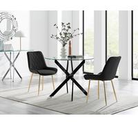 Furnitureboxuk Novara 100Cm Round Black Leg Dining Table & 2 Pesaro Gold Leg Chairs Black One Size
