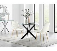 FurnitureboxUK Novara 100cm Round Black Leg Dining Table & 2 Pesaro Gold Leg Chairs in Cream FurnitureboxUK Cream