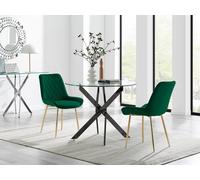 FurnitureboxUK Novara 100cm Round Black Leg Dining Table & 2 Pesaro Gold Leg Chairs in Green FurnitureboxUK Green
