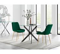 Furnitureboxuk Novara 100Cm Round Black Leg Dining Table & 2 Pesaro Gold Leg Chairs In Green Green One Size