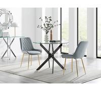 FurnitureboxUK Novara 100cm Round Black Leg Dining Table & 2 Pesaro Gold Leg Chairs in Grey FurnitureboxUK Grey
