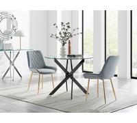 Furnitureboxuk Novara 100Cm Round Black Leg Dining Table & 2 Pesaro Gold Leg Chairs In Grey Grey One Size