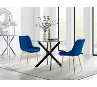 FurnitureboxUK Novara 100cm Round Black Leg Dining Table & 2 Pesaro Gold Leg Chairs in Navy FurnitureboxUK Navy