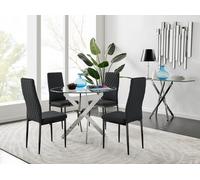 Novara 100cm Round Dining Table and 4 Milan Black Leg Chairs FurnitureboxUK Black One Size