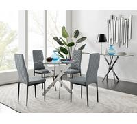 Novara 100cm Round Dining Table and 4 Milan Black Leg Chairs FurnitureboxUK Grey One Size