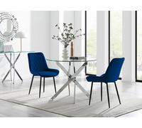 Furnitureboxuk Novara 100Cm Round Dining Table And 2 Pesaro Black Leg Chairs In Navy Navy