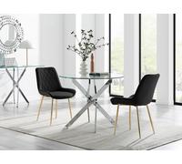 Furnitureboxuk Novara 100Cm Round Dining Table And 2 Pesaro Gold Leg Chairs In Black Black One Size