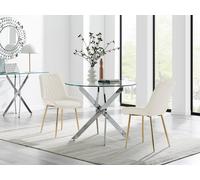 Furnitureboxuk Novara 100Cm Round Dining Table And 2 Pesaro Gold Leg Chairs In Cream Cream One Size