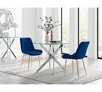 Furnitureboxuk Novara 100Cm Round Dining Table And 2 Pesaro Gold Leg Chairs In Navy Navy