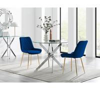 Furnitureboxuk Novara 100Cm Round Dining Table And 2 Pesaro Gold Leg Chairs In Navy Navy One Size