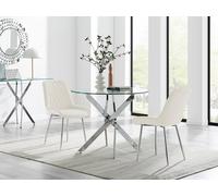 FurnitureboxUK Novara 100cm Round Dining Table & 2 Pesaro Silver Leg Chairs in Cream FurnitureboxUK Cream