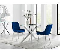 Furnitureboxuk Novara 100Cm Round Dining Table And 2 Pesaro Silver Leg Chairs In Navy Navy
