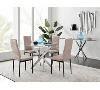 FurnitureboxUK Novara 100cm Round Dining Table & 4 Milan Black Leg Chairs in Beige FurnitureboxUK Beige