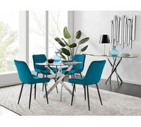 Furnitureboxuk Novara 100Cm Round Dining Table And 4 Pesaro Black Leg Chairs In Blue Blue One Size