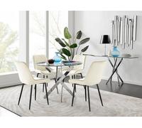 Novara 100cm Round Dining Table and 4 Pesaro Black Leg Chairs - Silver