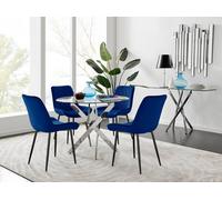 Furnitureboxuk Novara 100Cm Round Dining Table And 4 Pesaro Black Leg Chairs In Navy Navy One Size