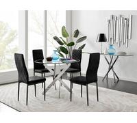 Furnitureboxuk Novara 100Cm Round Dining Table And 4 Velvet Milan Black Leg Chairs Black One Size
