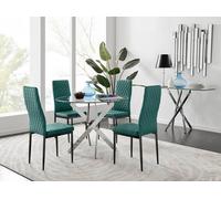 Furnitureboxuk Novara 100Cm Round Dining Table And 4 Velvet Milan Black Leg Chairs In Green Green One Size