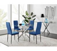 Furnitureboxuk Novara 100Cm Round Dining Table And 4 Velvet Milan Black Leg Chairs In Navy Navy One Size