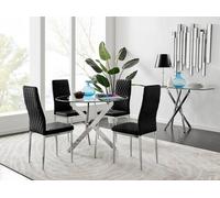 Furnitureboxuk Novara 100Cm Round Dining Table And 4 Velvet Milan Chairs In Black Black One Size