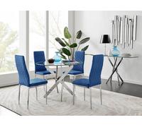 Furnitureboxuk Novara 100Cm Round Dining Table And 4 Velvet Milan Chairs In Navy Navy One Size