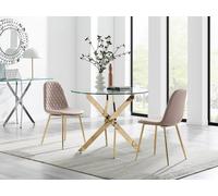 Furnitureboxuk Novara 100Cm Round Gold Leg Dining Table & 2 Corona Gold Chairs In Beige Beige One Size