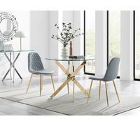 Furnitureboxuk Novara 100Cm Round Gold Leg Dining Table & 2 Corona Gold Chairs In Grey Grey One Size